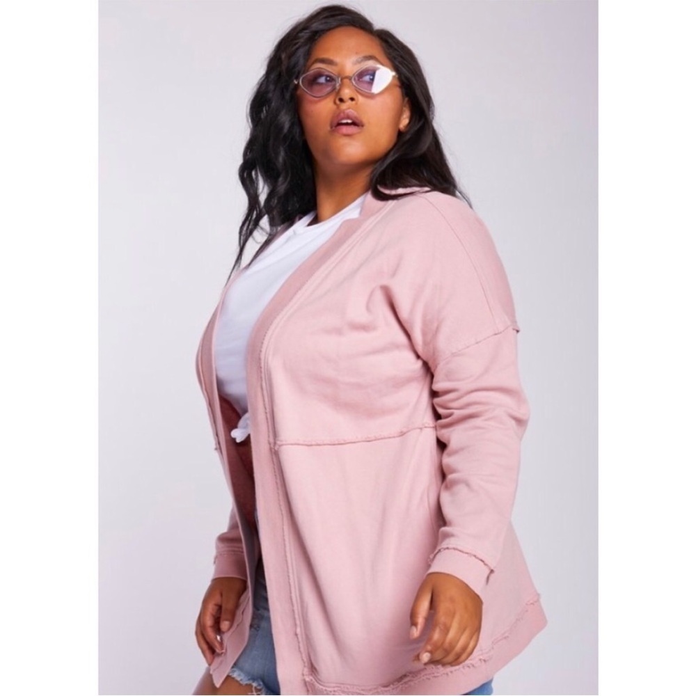 NEW Rose Pink Open Cardigan Sweater size 10 Raw Hem Design with Pockets - Picture 2 of 9